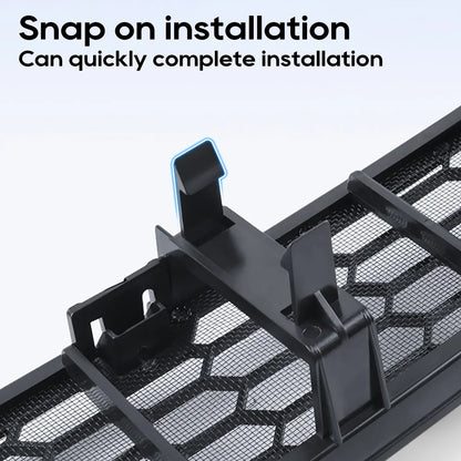 Tesla Model Y 2025 grille mesh cover snap-on installation detail