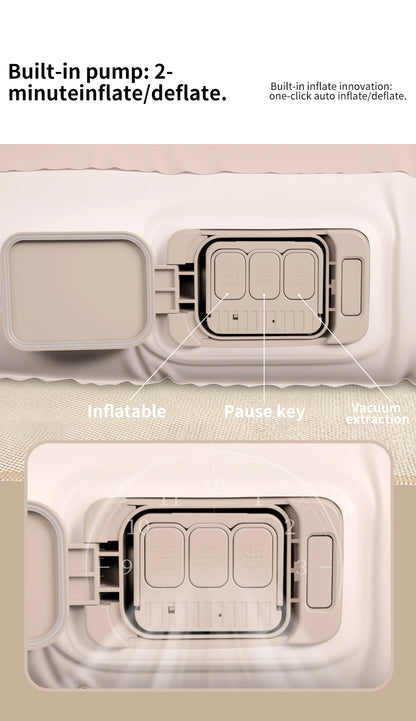Close-up of built-in pump for Tesla Model Y inflatable mattress – one-click auto inflate and deflate in 2 minutes