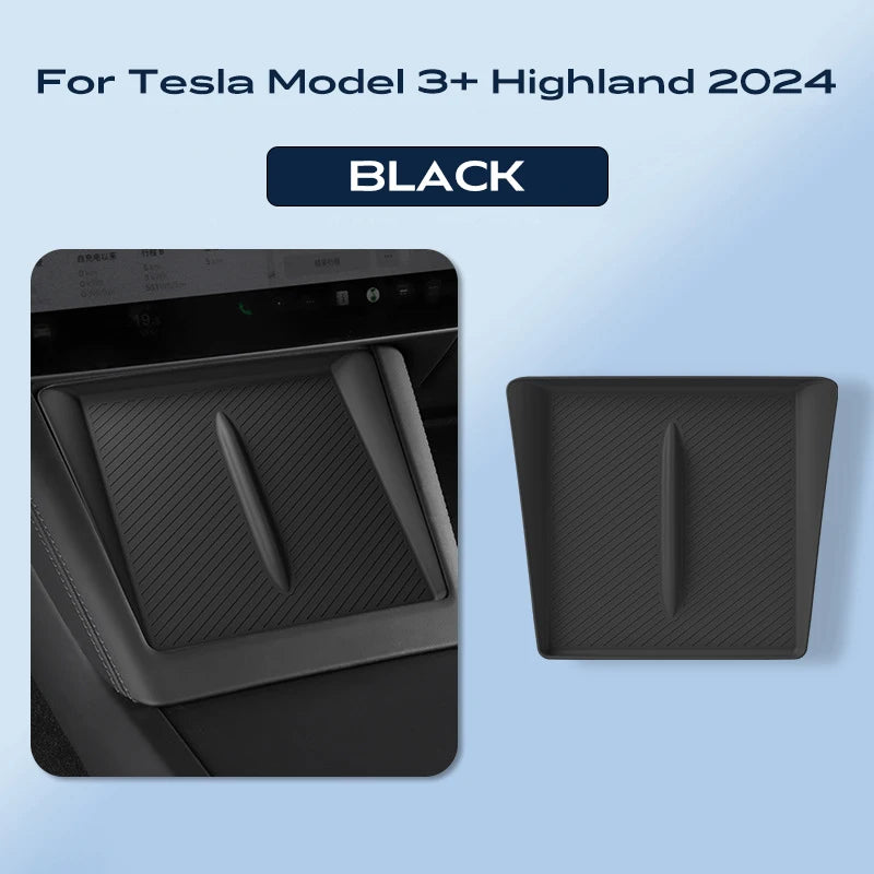 Tesla Model 3 Highland 2024 black silicone center console storage box with wireless charging pad