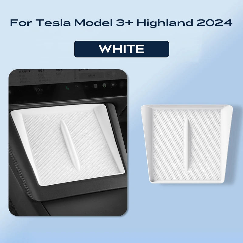 Tesla Model 3 Highland 2024 white silicone center console storage box with wireless charging pad
