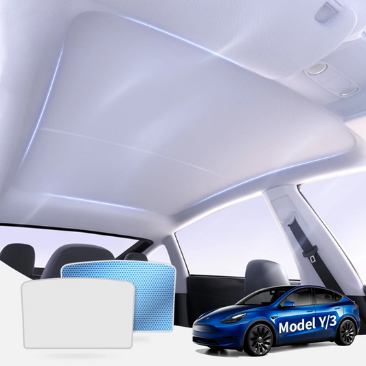 Tesla Model 3 and Model Y Highland magnetic sunshade for glass roof and skylight, UV protection and heat reduction