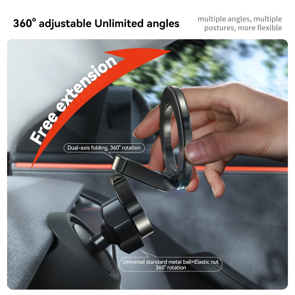 Tesla Model 3/Y magnetic phone holder with 360 degree rotation and dual-axis folding design