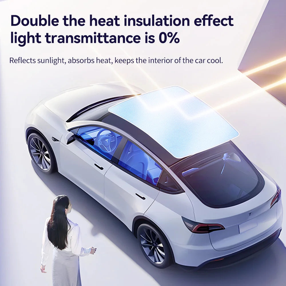 Tesla Model 3 and Model Y sunshade with double heat insulation, zero light transmittance, reflects sunlight and keeps car interior cool