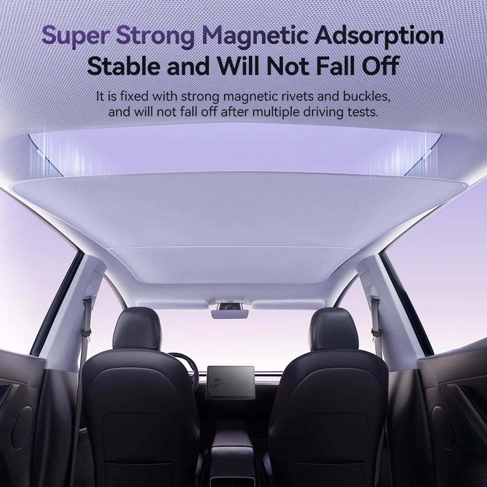 Tesla Model 3 and Model Y Highland magnetic sunshade for glass roof and skylight, UV protection and heat reduction