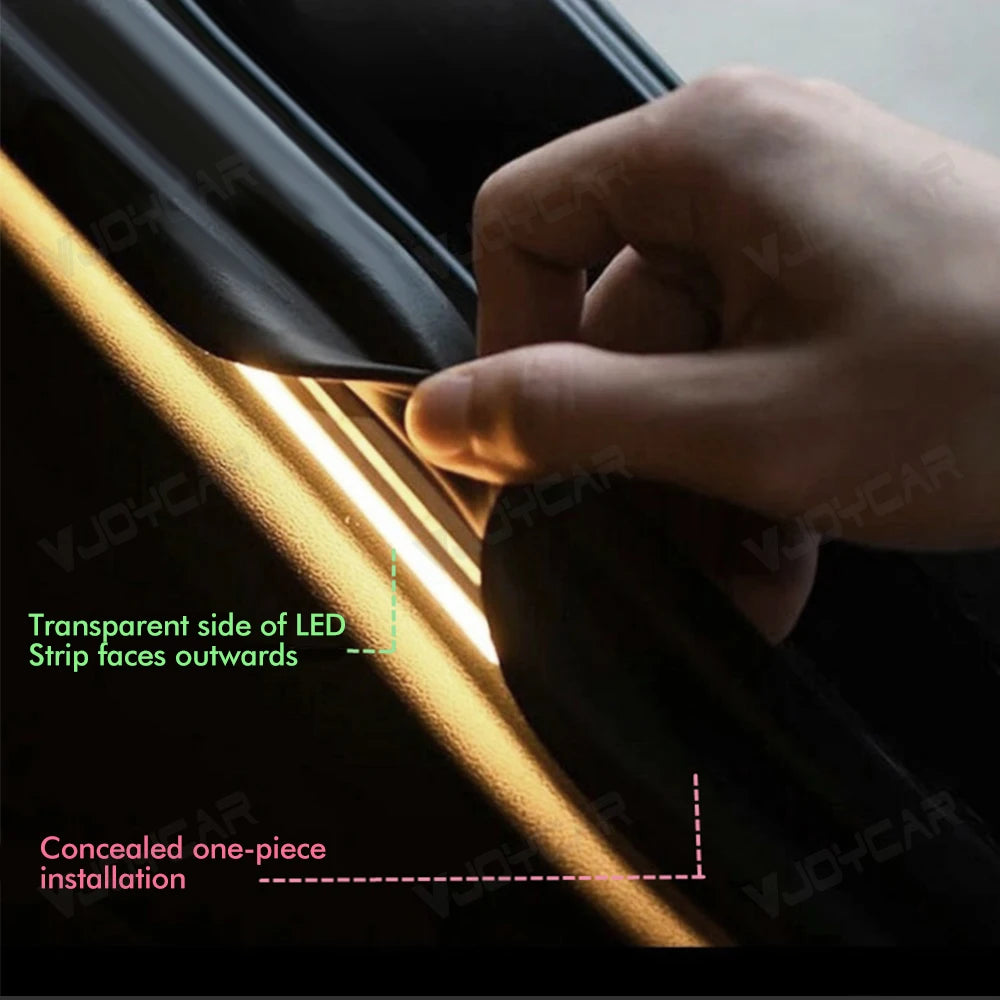 Installing Tesla trunk LED strip light with concealed one-piece design – transparent side facing outward