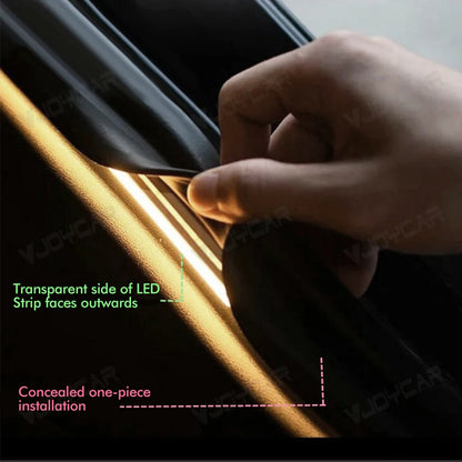 Installing Tesla trunk LED strip light with concealed one-piece design – transparent side facing outward